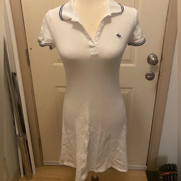 Abercrombie Size XS White Navy Knit Polo Collared Dress Y2K Preppy Cotton EUC - Picture 2 of 11